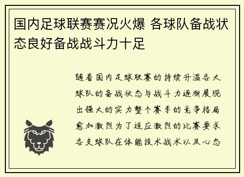 国内足球联赛赛况火爆 各球队备战状态良好备战战斗力十足